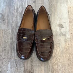 Madewell woman’s Brown Croc-Leather Loafers with Gold Accent